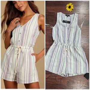 NEW!! Lulus Romper Small Women Cotton Striped Sleeveless with Pockets